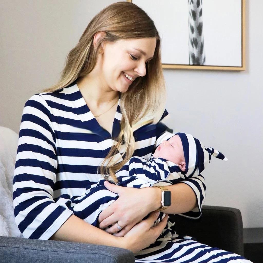 Mama Hospital Nightie Set- Baby Wrap in Navy